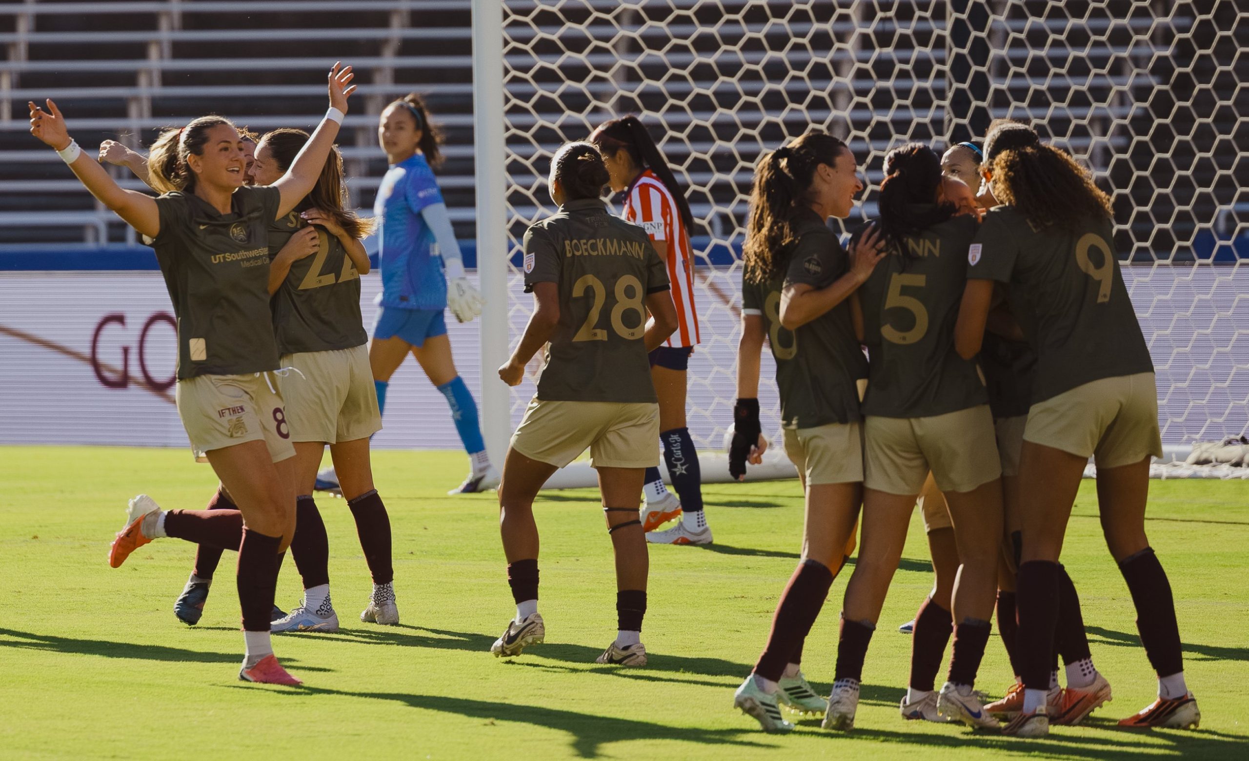 Dallas Trinity celebrates vs Chivas Femenil, 2026 State Fair Clásico, October 17. 2026. (Beth Spicer, 3rd Degree)