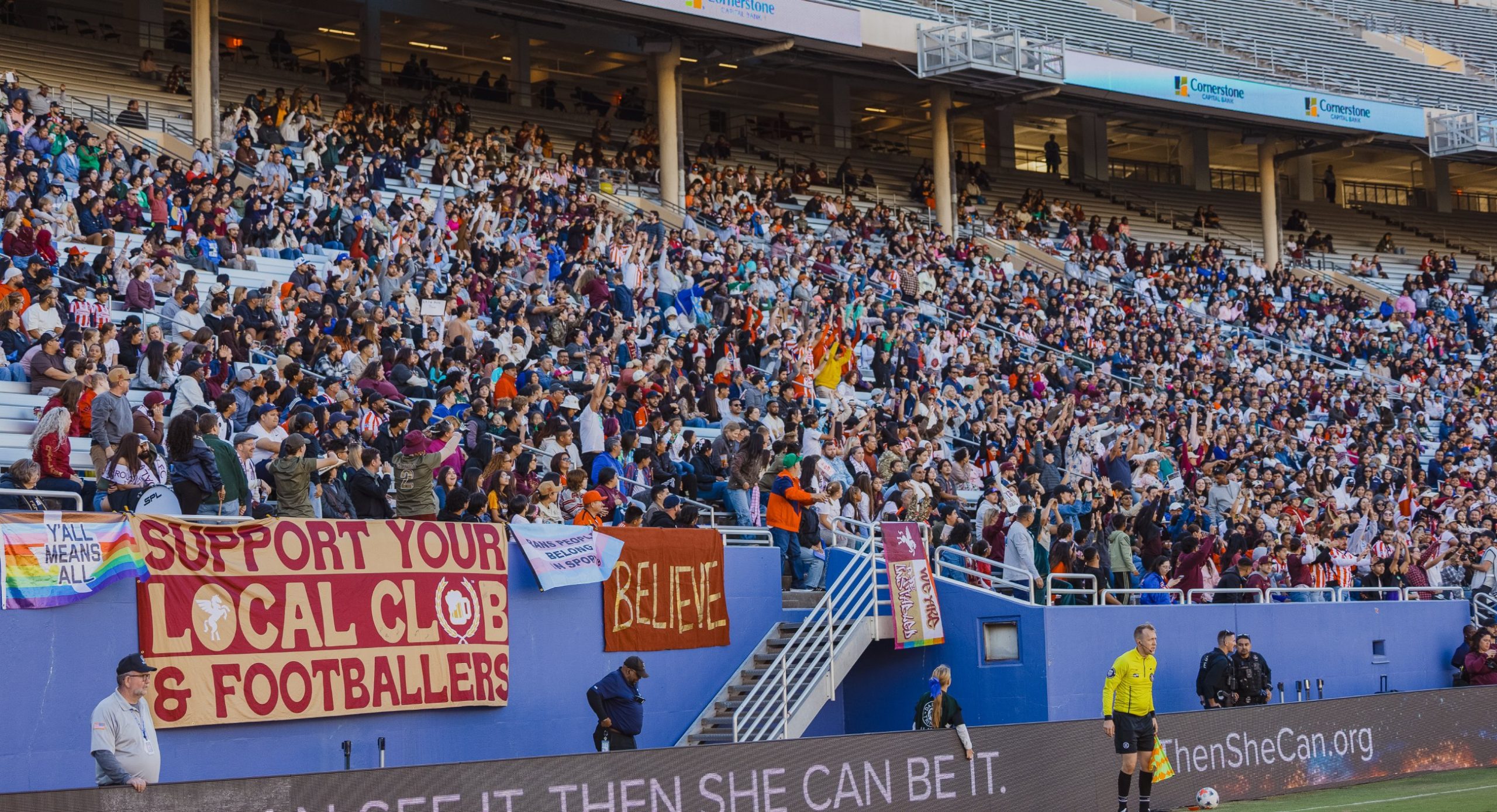 15,326 fans enjoy the festivities. Dallas Trinity vs Chivas Femenil, 2026 State Fair Clásico, October 17. 2026. (Beth Spicer, 3rd Degree)