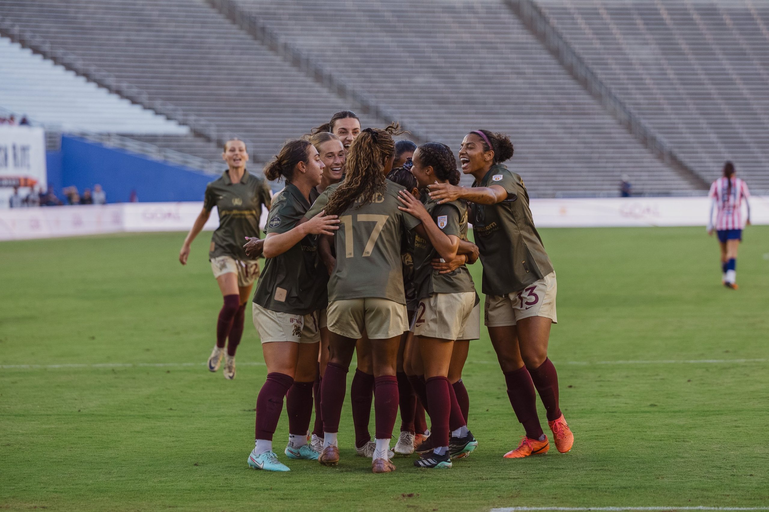 Dallas Trinity celebrates vs Chivas Femenil, 2026 State Fair Clásico, October 17. 2026. (Beth Spicer, 3rd Degree)