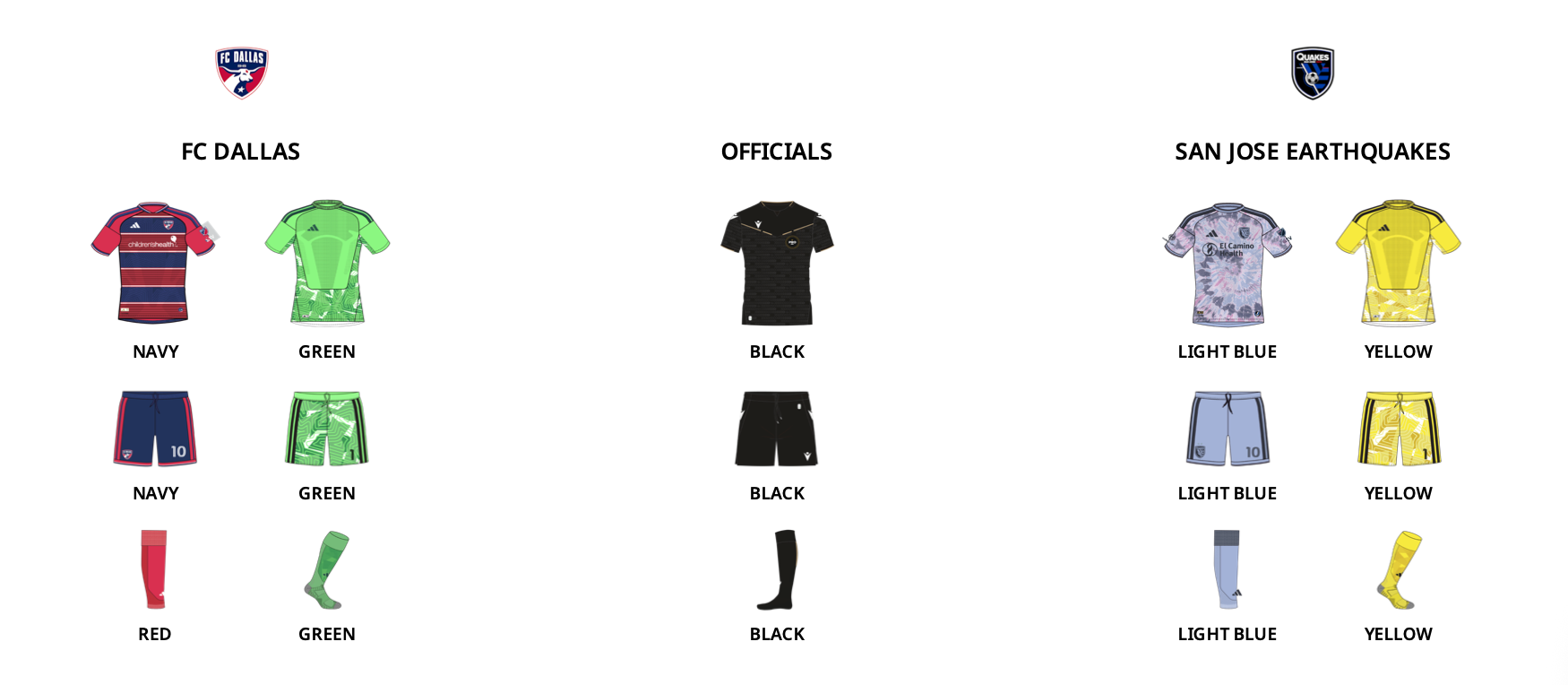 MLS kit assignments for FC Dallas vs San Jose Earthquakes, October 24, 2026. (Courtesy MLS)