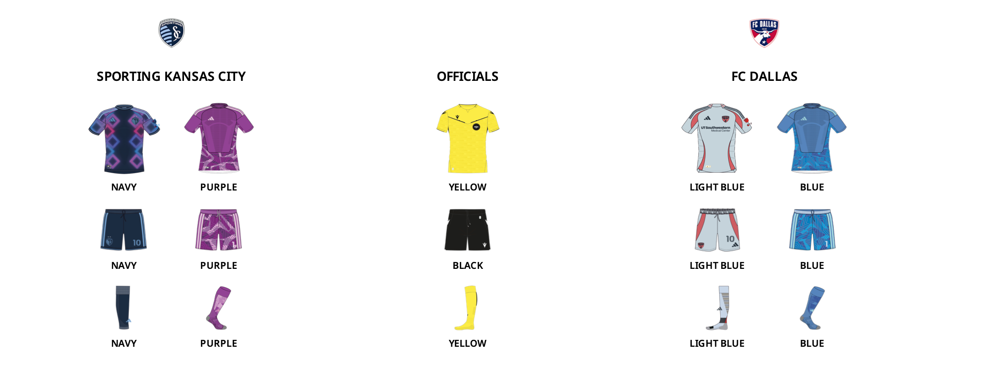 MLS kit assignments for FC Dallas at Sporting KC, October 31, 2026. (Courtesy MLS)